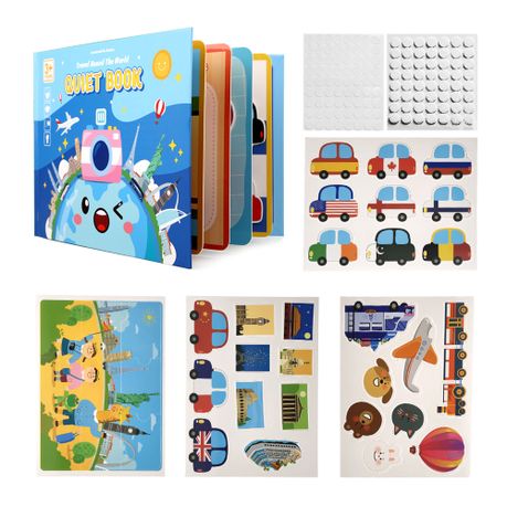 Kids Montessori Picture & Puzzle Sticker Quiet Book - Around The World
