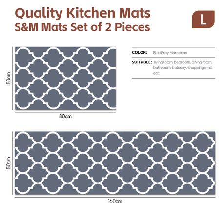 Blue Non-Slip Absorbent Floor Mat Set -50x80cm & 50x160cm Runner