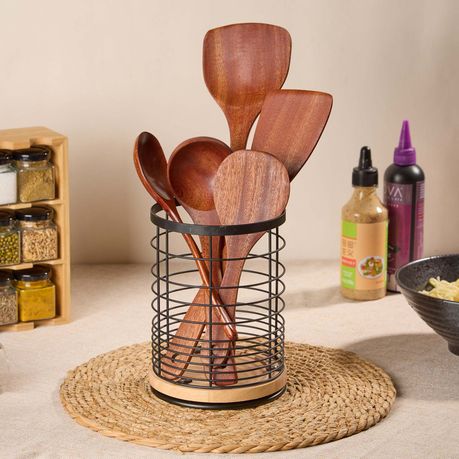Ebony Wood Cutlery 5 Piece Set Cooking Utensils