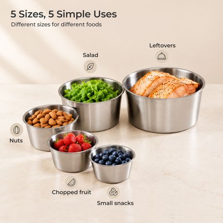 Stainless Steel Nesting Food Storage Container - Set of 5