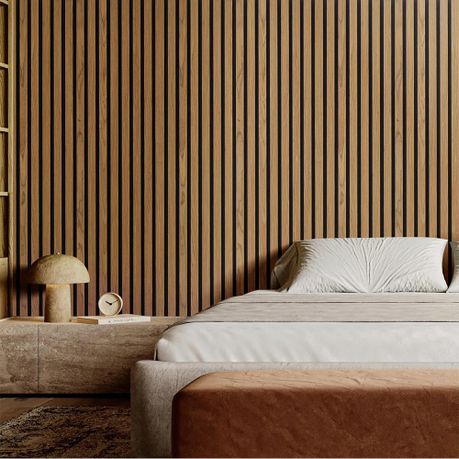 2-Piece Teak Wood Veneer Slat Wall Panel Set