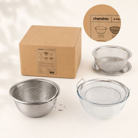 6-Piece Stainless Steel & Glass Mixing Bowl Set