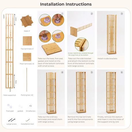 6-Tier 360° Rotating Bamboo Bookshelf