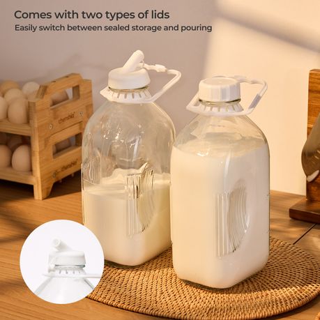 1.9L Glass Milk Bottles with Airtight Lids | 2-Pack