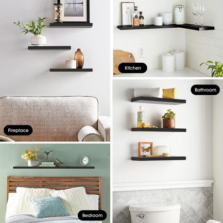 Black Home Office Floating Shelves - 3-Pack