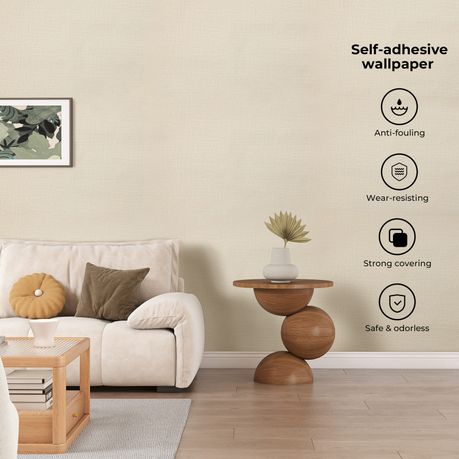 Self-Adhesive Faux Linen Wallpaper Peel and Stick PVC Wall Covering - Beige