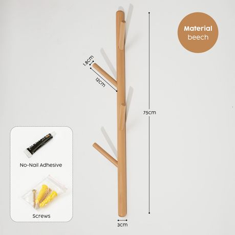 Wall Mounted Coat Rack Solid Wood 4 Hook Entryway Clothes Hanger