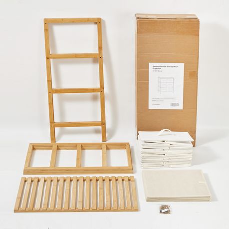 Bamboo Pull Out Drawer Organizer Home Office Storage Rack
