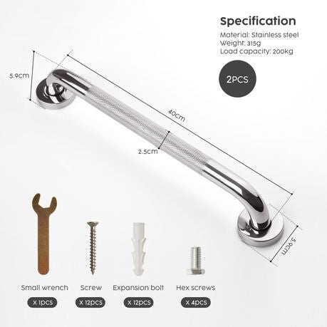 2-Pack 40cm Stainless Steel Bathroom Safety Handrails