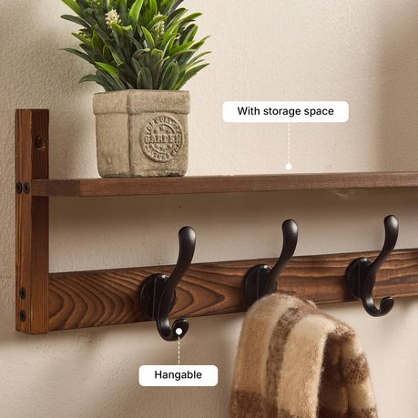 Industrial Coat Rack Wall Mounted Entryway Floating Shelf with 5 Hooks