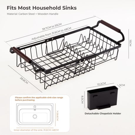 Expandable Over-Sink Dish Drying Rack with Cutlery Holder | 40–55 cm