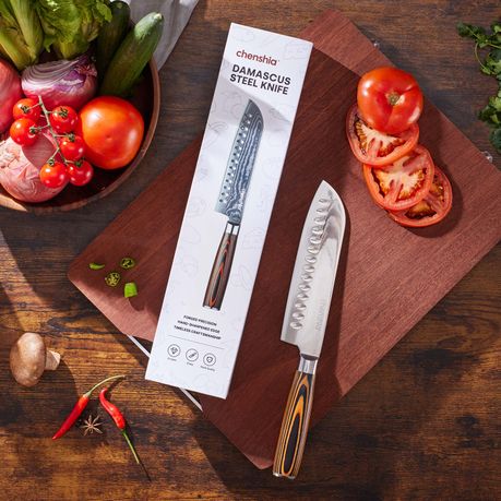 18cm Damascus Steel Santoku Kitchen Knife with Wood Handle