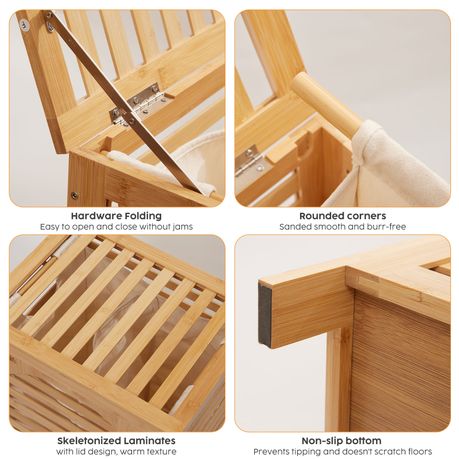 Chenshia Bamboo Laundry Basket with Lid with Removable Washing Bags