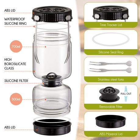 Chenshia 1L Glass Pickle Jar Hourglass Airtight Strainer Fermentation Tool