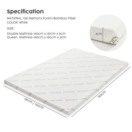 Cooling Gel Memory Foam Mattress Topper - Queen