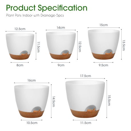 Self-Watering Plant Pots - 5-Pack Indoor Plastic Garden Planters