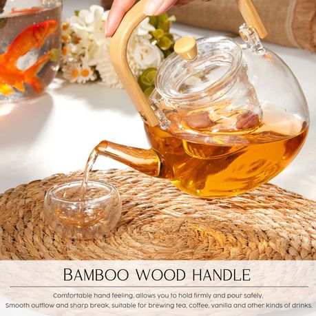 1L Borosilicate Glass Teapot with Bamboo Handle & Glass Infuser