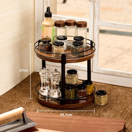 Wooden 2-Tier Lazy Susan Turntable Rotate Spice Organizer Storage