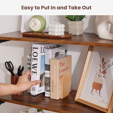 L-Shaped Beech Wood & Metal Bookend Set