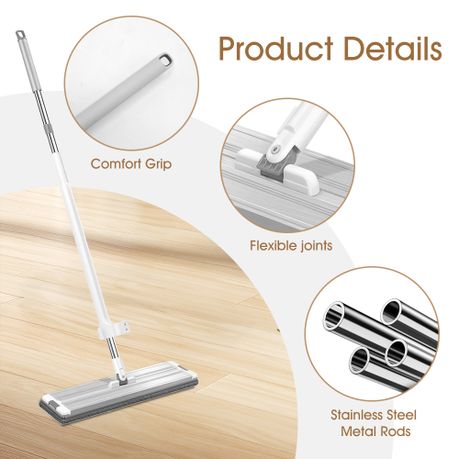 Aluminium & Microfibre Floor Mop with Scraper - 360 Rotating Flat Mop