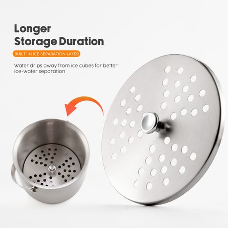3L Stainless Steel Double Wall Ice Bucket with Lid, Tongs & Strainer