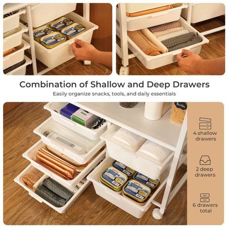 Extendable Kitchen Storage Cart with 6 Drawers