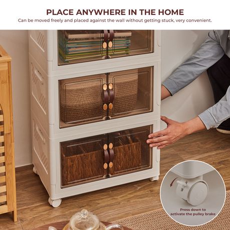 Chenshia 5-Tier Collapsible Storage Organizer Magnetic Doors Rolling Closet
