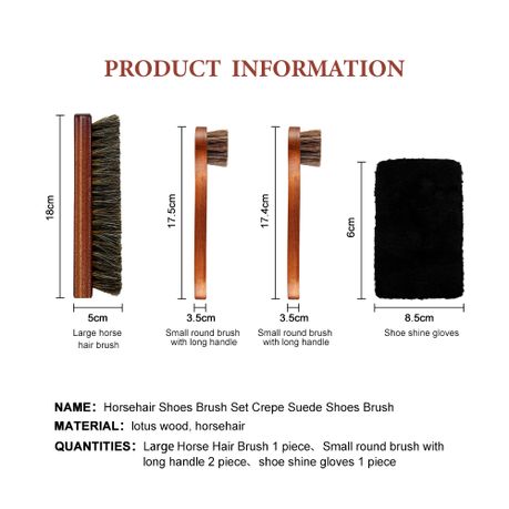 Horsehair Shoe Brush Set Suede Leather Shine Polish Cleaning Kit