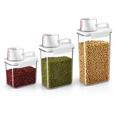 Clear Plastic Food Containers,Measured Pantry Organizer,Kitchen Jars-3 Pcs