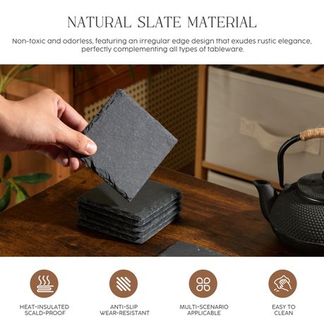 8Pc Square Slate Coaster Set