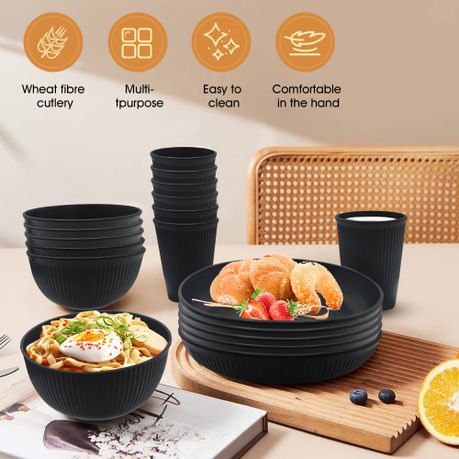 18Pcs Wheat Straw Dinnerware Set Durable Outdoor Picnic Tableware