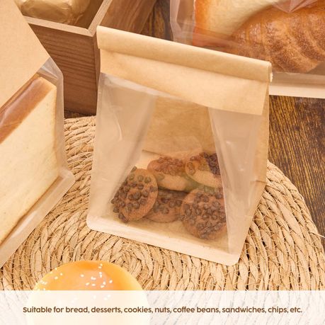 Kraft Paper Bags with Window - 50-Pack