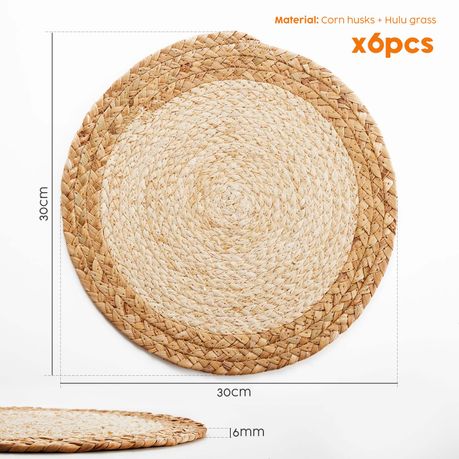 Chenshia 30cm Round Natural Woven Placemats - 6 Pack