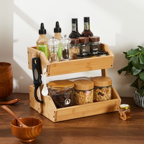 2-Tier Bamboo Countertop Organizer Storage Rack