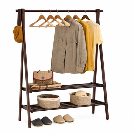Solid Wood Freestanding Clothes Rack with Double Rail