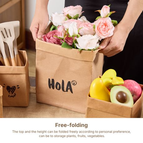5Pc Washable Kraft Paper Storage Bags with Writing