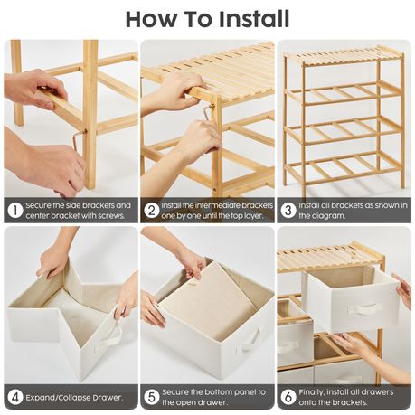 Bamboo Pull Out Drawer Organizer Home Office Storage Rack