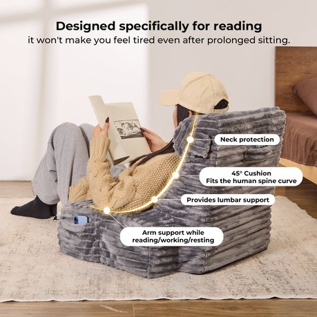 Ergonomic Bed Reading Pillow - Grey
