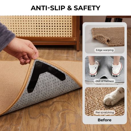 Reusable Rug Grip Tape Anti Slip Carpet Corner Grippers - 16-Pack