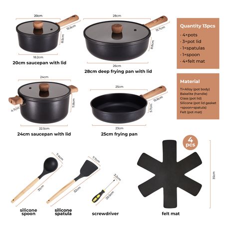 Chenshia 13pc Titanium Coating Non-Stick Cookware Utensil Set Gas Induction