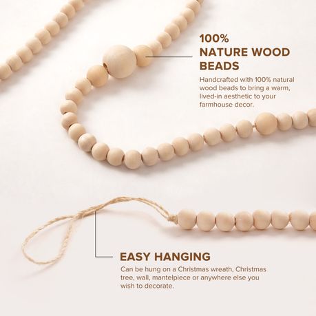 Natural Wood Bead Garland Boho Decor