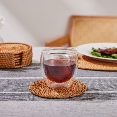 6Pc Boho Drink Coasters Handwoven Round Drink Mats