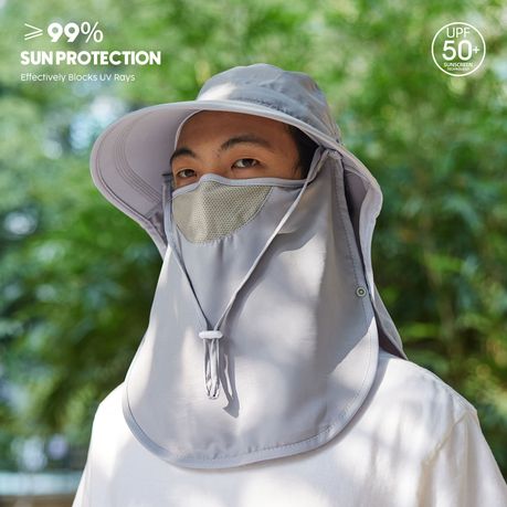 Sun Protection Hat with Neck Flap - Grey