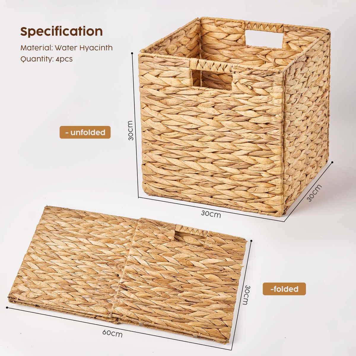 Hyacinth Woven Storage Baskets - 4 Pack