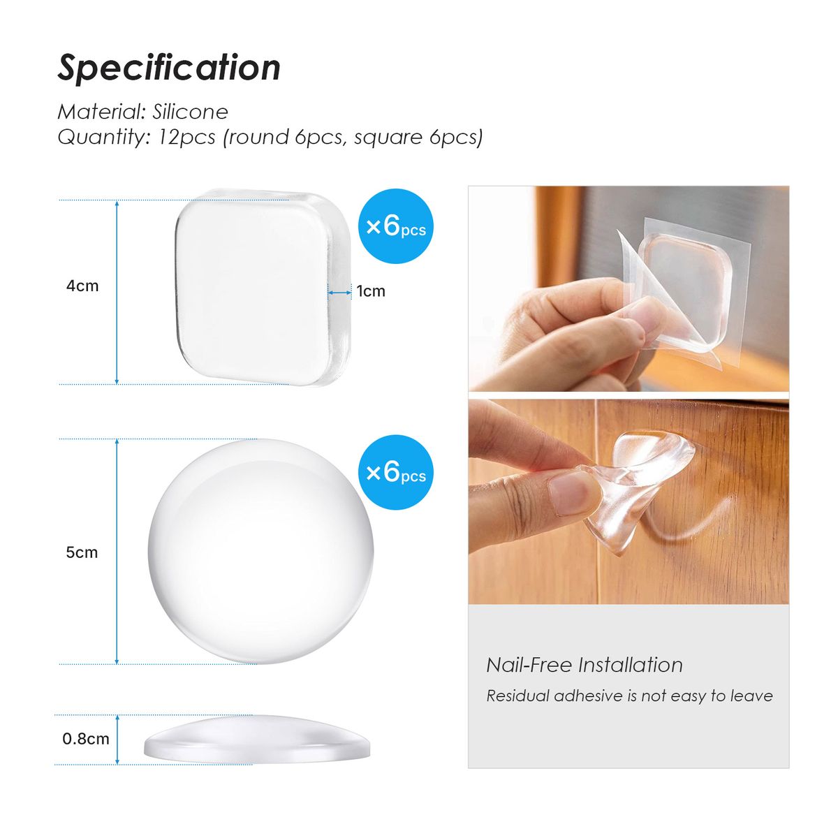 12Pc Clear Self-Adhesive Wall Protection Door Bumper Set