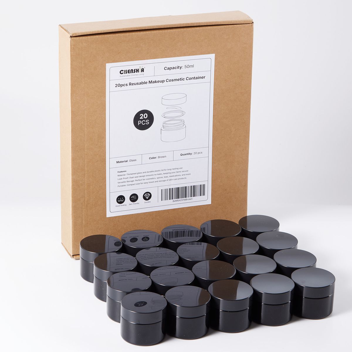 50ml Glass Jars 20Pcs Reusable Cosmetic Storage Pot Set