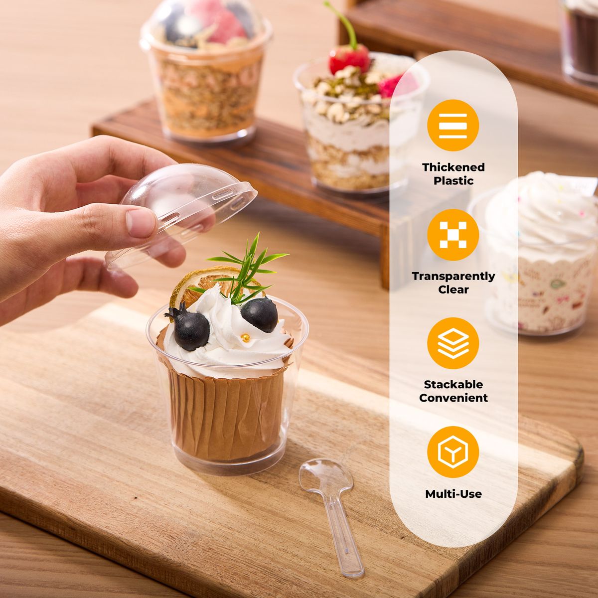 170ML Round Cup with Lid + Spoon - 50pcs