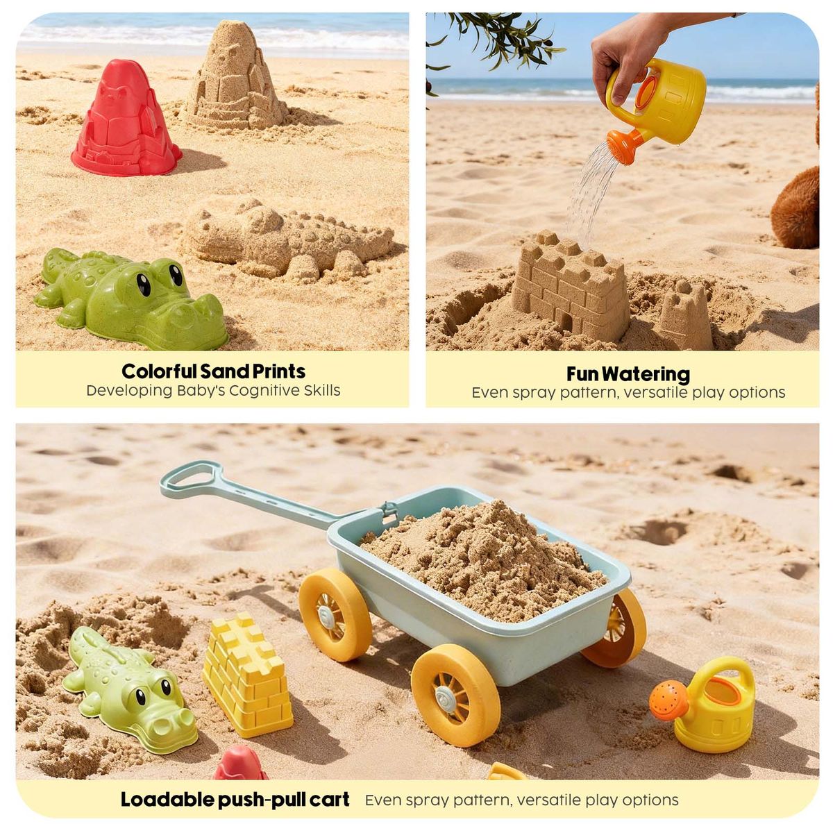 Chenshia 8Pc Wheelbarrow & Sand Castle Set - Kids Montessori Beach Toy Set