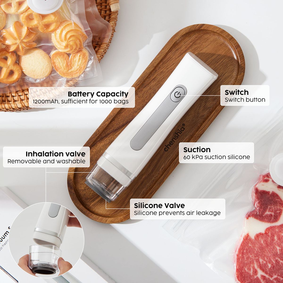 Rechargeable Handheld Vacuum Sealer with 30 Reusable Bags