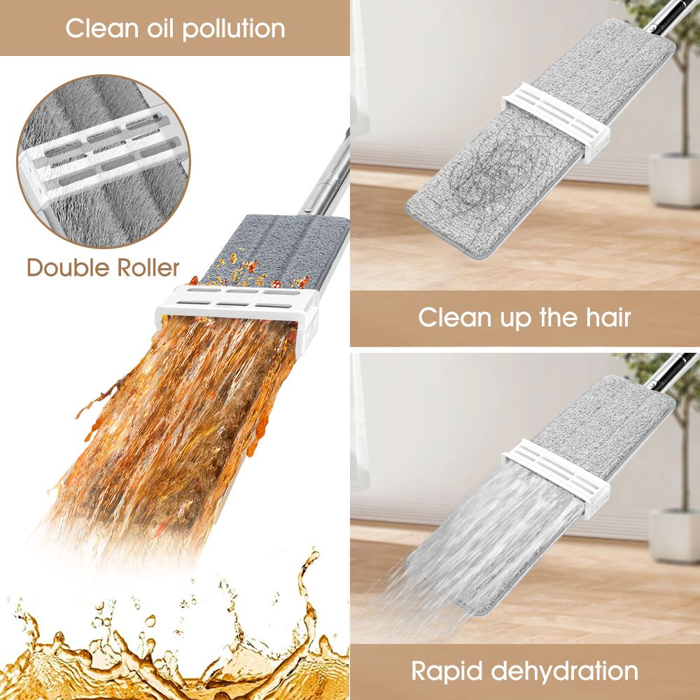 Aluminium & Microfibre Floor Mop with Scraper - 360 Rotating Flat Mop